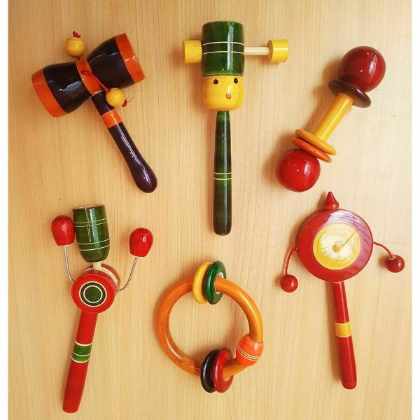 Channapatna Toys Wooden Rattles for Baby, Infants, New Born Babies Toys