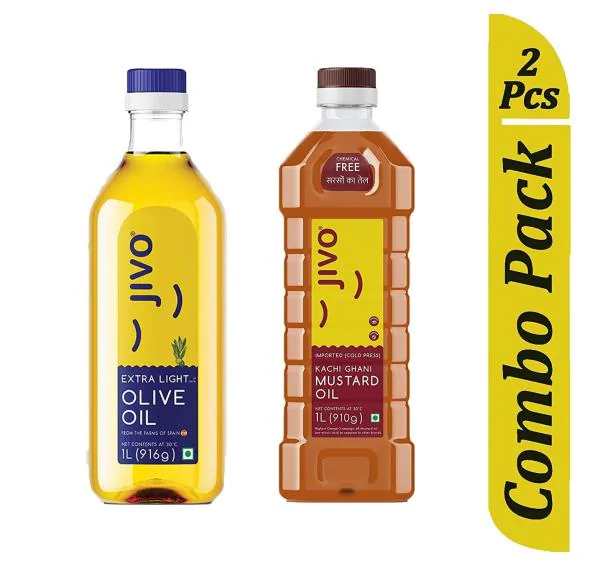 Jivo Extra Light Olive Oil 1 Litre + JIVO Kachi Ghani Chemical Free