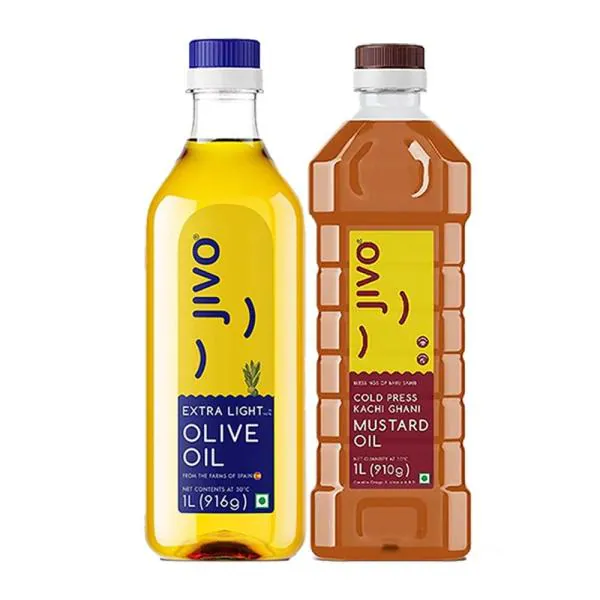 Jivo Extra Light Olive Oil 1 Litre + JIVO Kachi Ghani Chemical Free