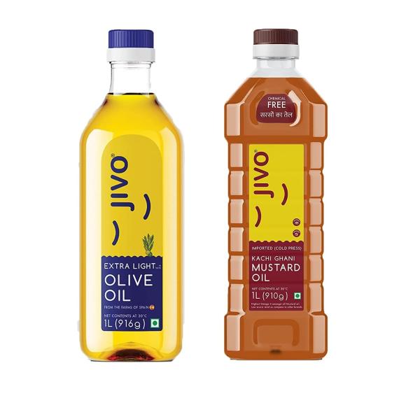 Jivo Extra Light Olive Oil 1 Litre + JIVO Kachi Ghani Chemical Free Mustard 1 Litre JioMart