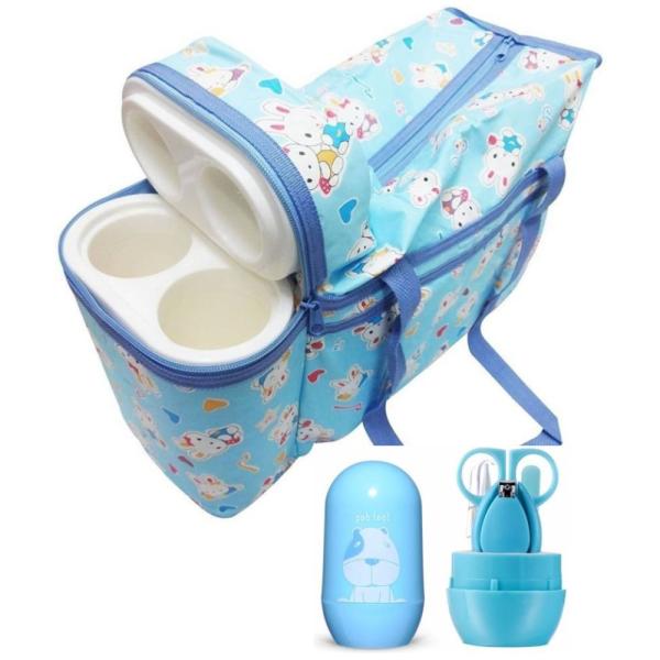 Babique Blue Multipurpose Diaper Bag with 2 Bottle Warmer Inside