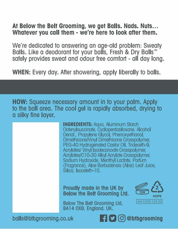 Below The Belt Grooming Fresh & Dry Balls Cool, Intimate Deodorant For Men Protects against