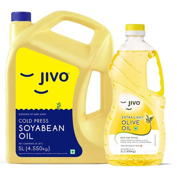 JIVO Cold Press Soyabean Oil 5L + 2L Extra Light Olive Oil (bottle