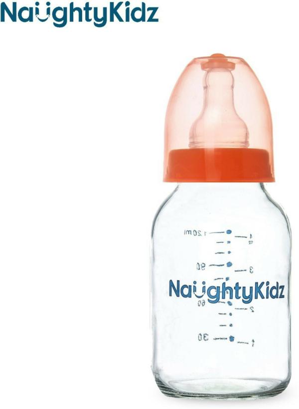 Naughty Kidz Orange Glass Baby Feeding Bottle 120ml Pack of 1 JioMart