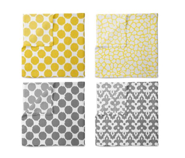Bacati Multicolor (Yellow/Grey) Ikat Dots/Giraffe Muslin Swaddling