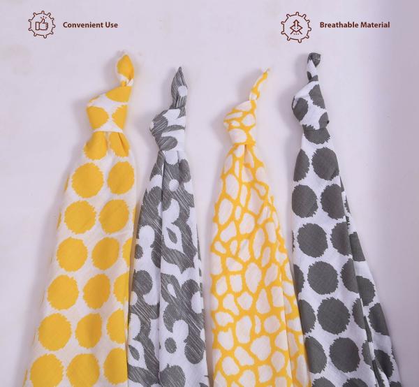 Bacati Multicolor (Yellow/Grey) Ikat Dots/Giraffe Muslin Swaddling