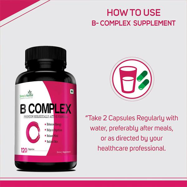 Simply Herbal Vitamin B Complex Vitamins B12, B1, B2, B3, B5, B6, B7, B9, Methylcobalamin