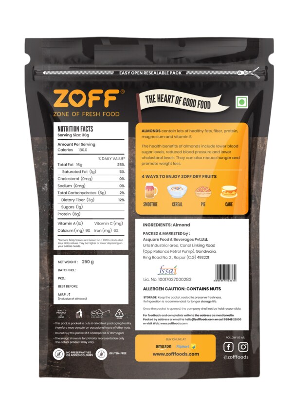 Zoff Almonds 250 g JioMart