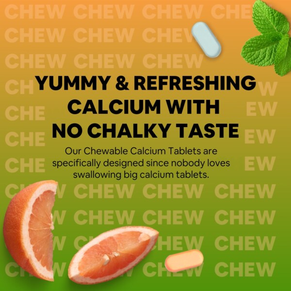 Meltvit Chewable Calcium Tablets with Vitamin D3 Tablets, Mint & Orange Flavour 60 Tabs Pack of