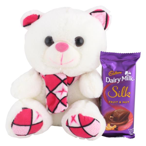 SurpriseForU Dairy Milk Silk Fruit N Nut With Muffler Teddy Chocolate