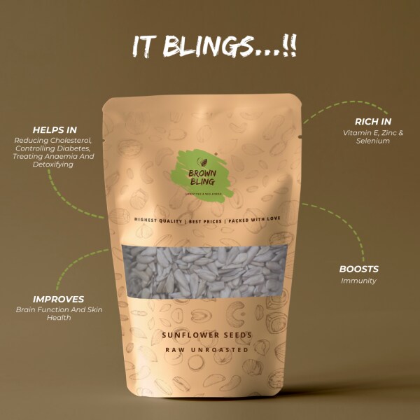 Brown Bling Sunflower Seeds (Raw Unroasted) 500g Sooryamukhi ke beej