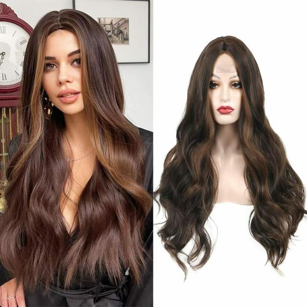 Akashkrishna Full Head Hair Wigs For Women HIghlighted brown Natural