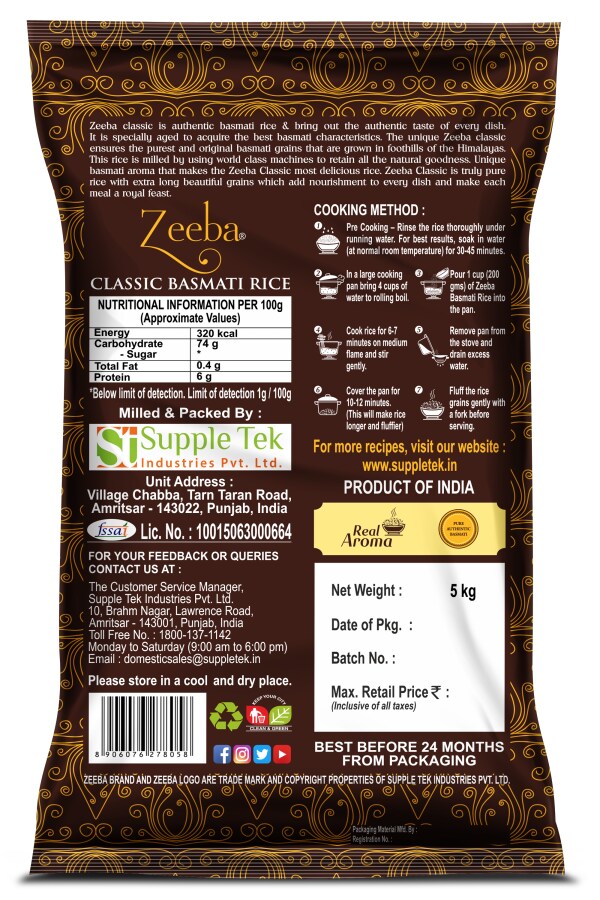 Zeeba Classic Basmati Rice, 5kg JioMart