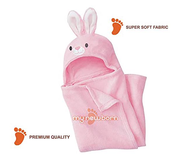 MY NEWBORN Baby Blanket Wrappers Cum Bath Towel Pack of 2 Pc (Pink