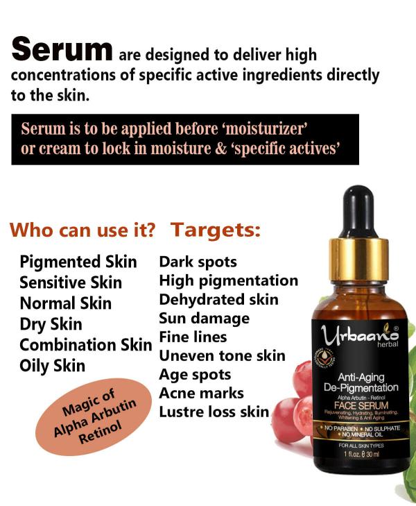 Urbaano Herbal Retinol Alpha Arbutin + Hyaluronic Acid Face Serum, 30ml