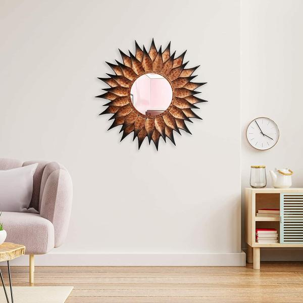 Furnish Craft Matte Finish Designer Leaf Round Wall Mount Mirror