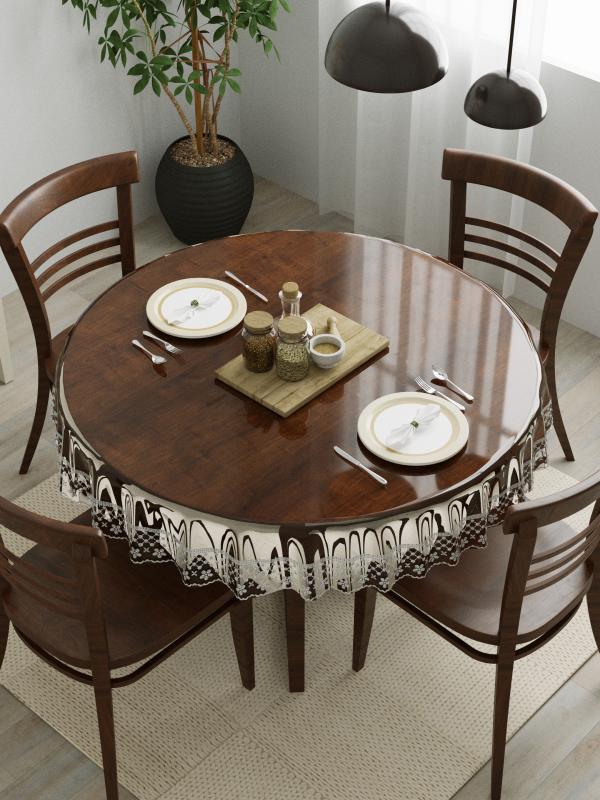 The Home Story 4 Seater Dining Table Cover; 60x60 Inches; Material PVC; Anti Slip; Silver Lace