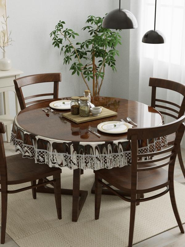 The Home Story 4 Seater Dining Table Cover; 60x60 Inches; Material PVC; Anti Slip; Silver Lace