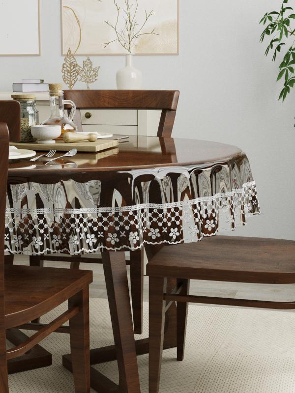 The Home Story 4 Seater Dining Table Cover; 60x60 Inches; Material PVC; Anti Slip; Silver Lace