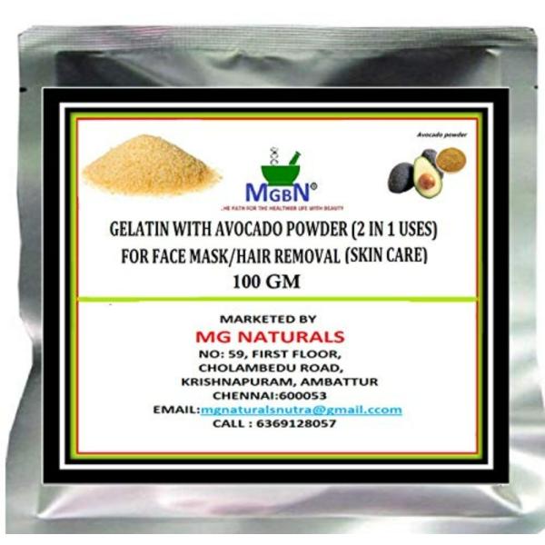 MGBN Gelatin With Avocado Powder 2 In 1 Uses For Face Mask, Hair