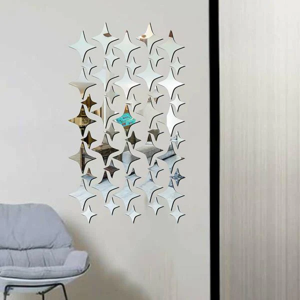 Look Decor Silver Large Small Star Silver 3D Acrylic Mirror Wall