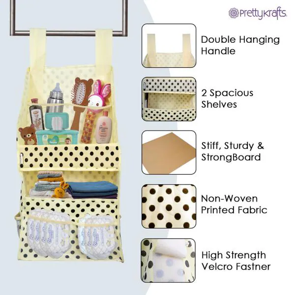 PrettyKrafts Hanging Diaper Caddy Crib Diaper Organizer Diaper Stacker for Crib Playard or Wall