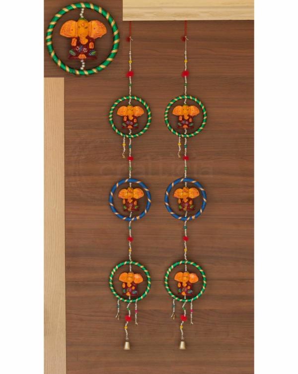 Crafticia Lord Ganesh Line in Rings 3 Piece Decorative Door Wall Window Hanging Bells Toran (4 X