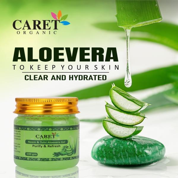 Caret Organic Aloevera Gel With Neem & Tulsi For Acne/Marks Removal