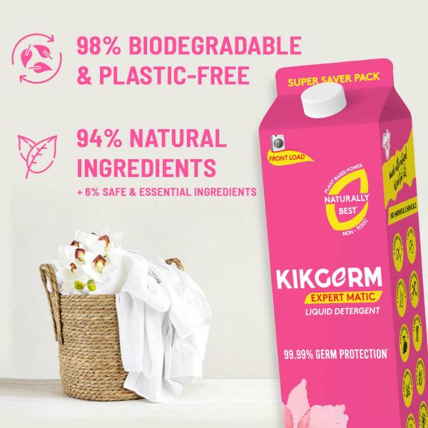 KIKGERM Naturally Best FRONT LOAD Liquid Detergent 3300ML No Harmful Chemicals New & Shiny