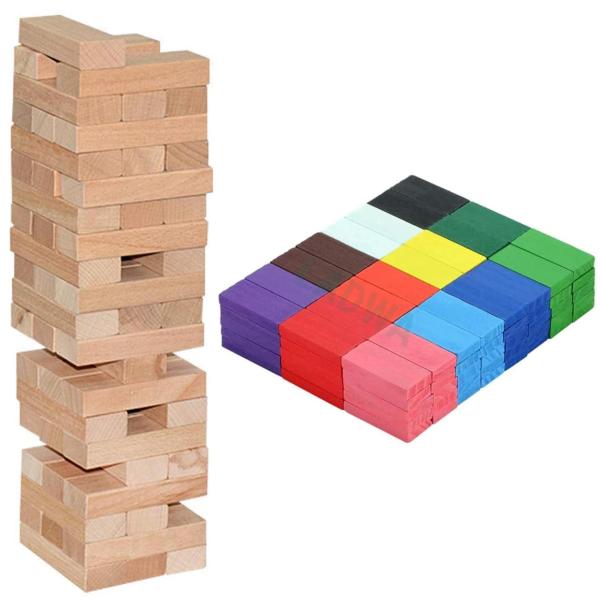 LADWA 54 Plain Classic Wood Blocks (Jenga) Natural Pine Wood Blocks for Real Jenga Lovers & 120
