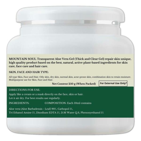 Mountain Soul Aloe Vera Gel 250gm Ideal for Skin, Face, Acne Scars, Paraben Free Sulphate Free