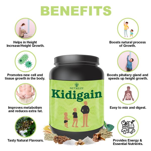 Nutriley Kidigain Whey Protein Powder for Height & Mass Gain (Banana