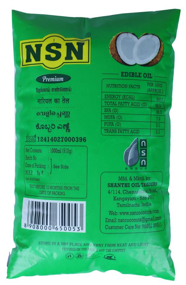 NSN PREMIUM COCONUT OIL 1000 ml POUCH JioMart