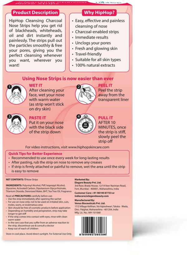 Hip Hop Skin Care Charcoal Blackhead Remover Nose Strips 6 gm 6 Pcs