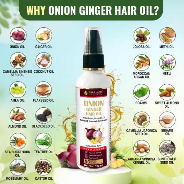 Pure Essence Onion Ginger Hair Oil Suit all type of Hair - Hair Growth &  Control Dandruff - 100ml - JioMart