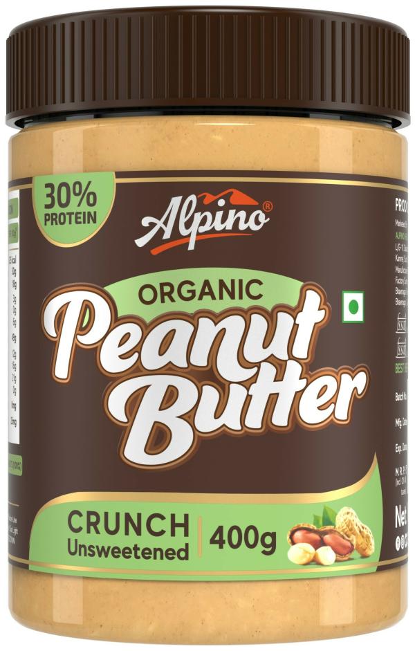 Alpino Organic Natural Peanut Butter Crunch 400 G Unsweetened 30 G