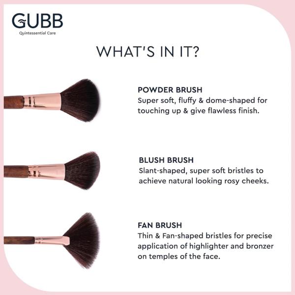 Gubb Flawless Base Kit Makeup Brushes Foundation, Blush, Fan, Buffer