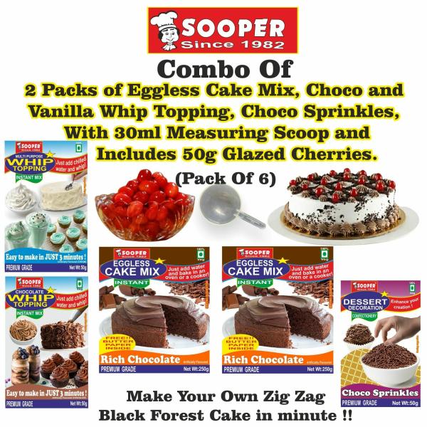 SOOPER CHOCOLATE CAKE MIX 2x250g+ WHIPPING CREAM MIX VANILLA 50g & CHOCO 50g + CHOCO SPRINKLES