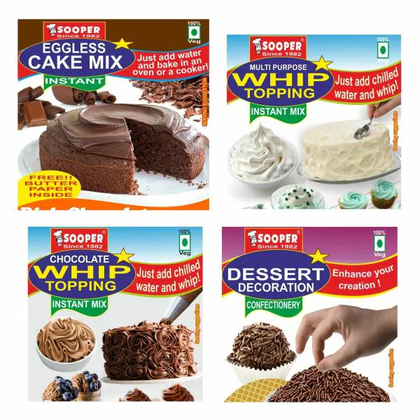 SOOPER CHOCOLATE CAKE MIX 2x250g+ WHIPPING CREAM MIX VANILLA 50g & CHOCO 50g + CHOCO SPRINKLES
