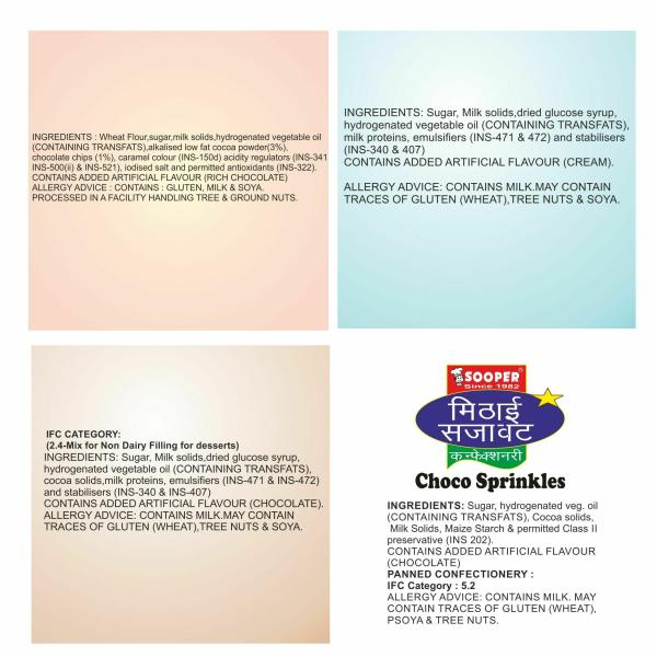 SOOPER CHOCOLATE CAKE MIX 2x250g+ WHIPPING CREAM MIX VANILLA 50g & CHOCO 50g + CHOCO SPRINKLES