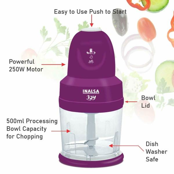 Inalsa Joy250 Watts Electric Chopper with Copper Motor, Chop, Mince