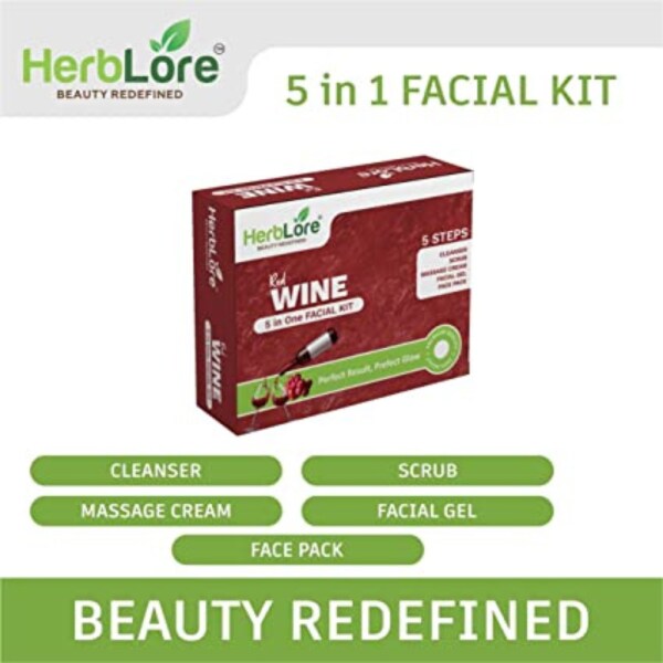 HerbLore Red Wine Facial Kit, 5Pieces SkinCare Kit with DeepCleanser