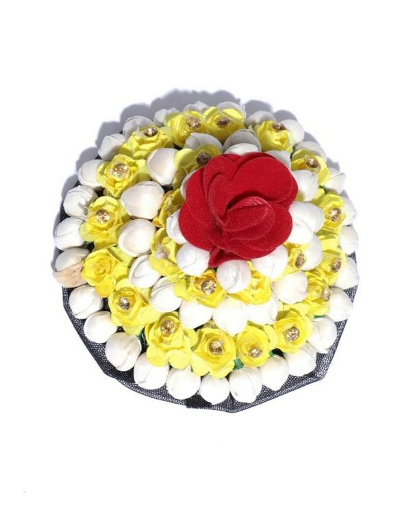 LYTIX Synthetic Artificial Yellow with Red Rose Flowers Bridal Bun Juda