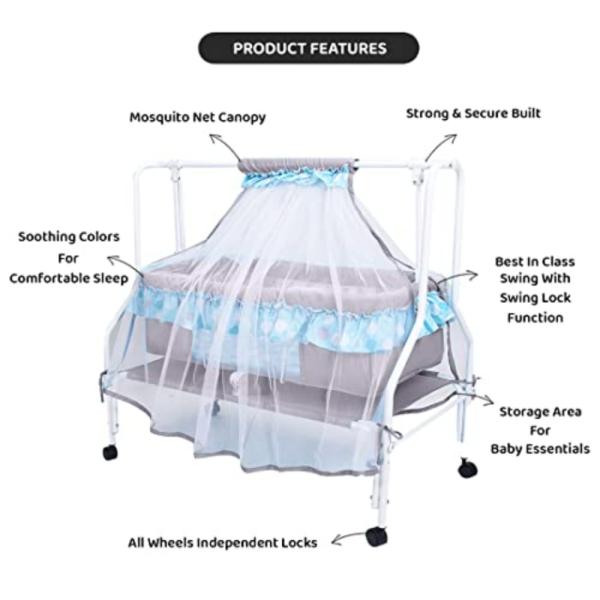 Kiddery Store Ares Baby Cradle with Swing and Mosquito Net Jhula Stand