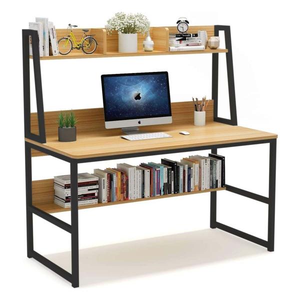 Kawachi Computer Desk Writing Study Table with Storage Shelf Space