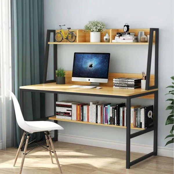 Kawachi Computer Desk Writing Study Table with Storage Shelf Space