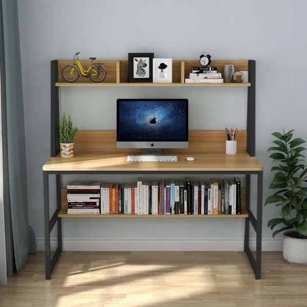 Kawachi Computer Desk Writing Study Table with Storage Shelf Space