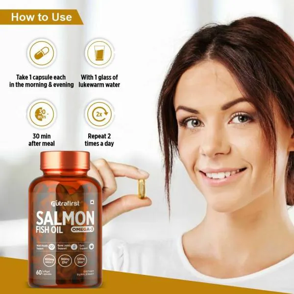 NutraFirst Salmon Fish Oil Softgel Capsule, for Healthy Heart, Brain