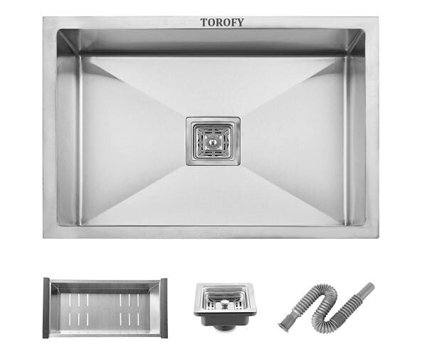 TOROFY 304 Stainless Steel Single Bowl Handmade Kitchen Sink 24" x18