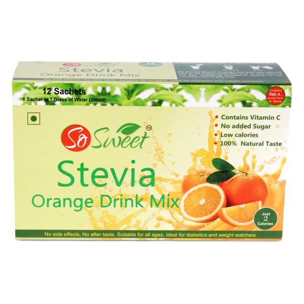 So Sweet stevia sugar free drink mix 12 Sachet (Orange) Pack of 5
